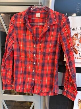 J. Crew Red and Blue Perfect Fit Flannel Cotton Plaid Button Up Shirt Small